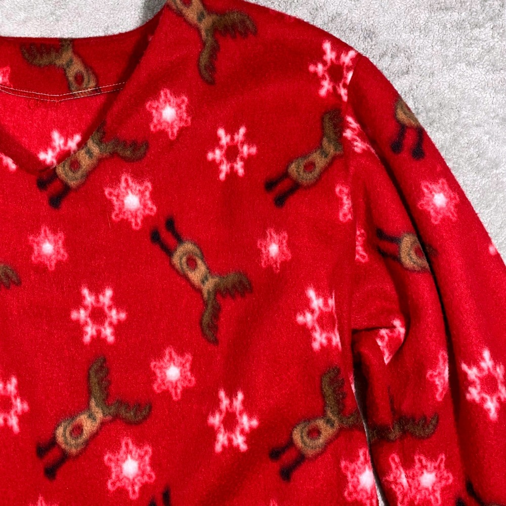 Handmade Reindeer Snowflake Fleece Top Women XL Red Holiday V-Neck Pullover - Picture 5 of 13